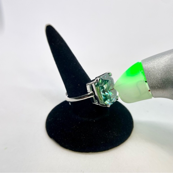 15 Carat Radiant Cut Moissanite Ring Vivid Blue Green Cocktail Statement Ring - Picture 15 of 15